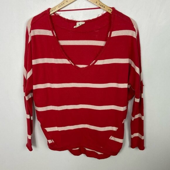 Free People Upstate Red Striped Long‎ Sleeve Top Oversized Boho Size XS Bohemian - Picture 14 of 16